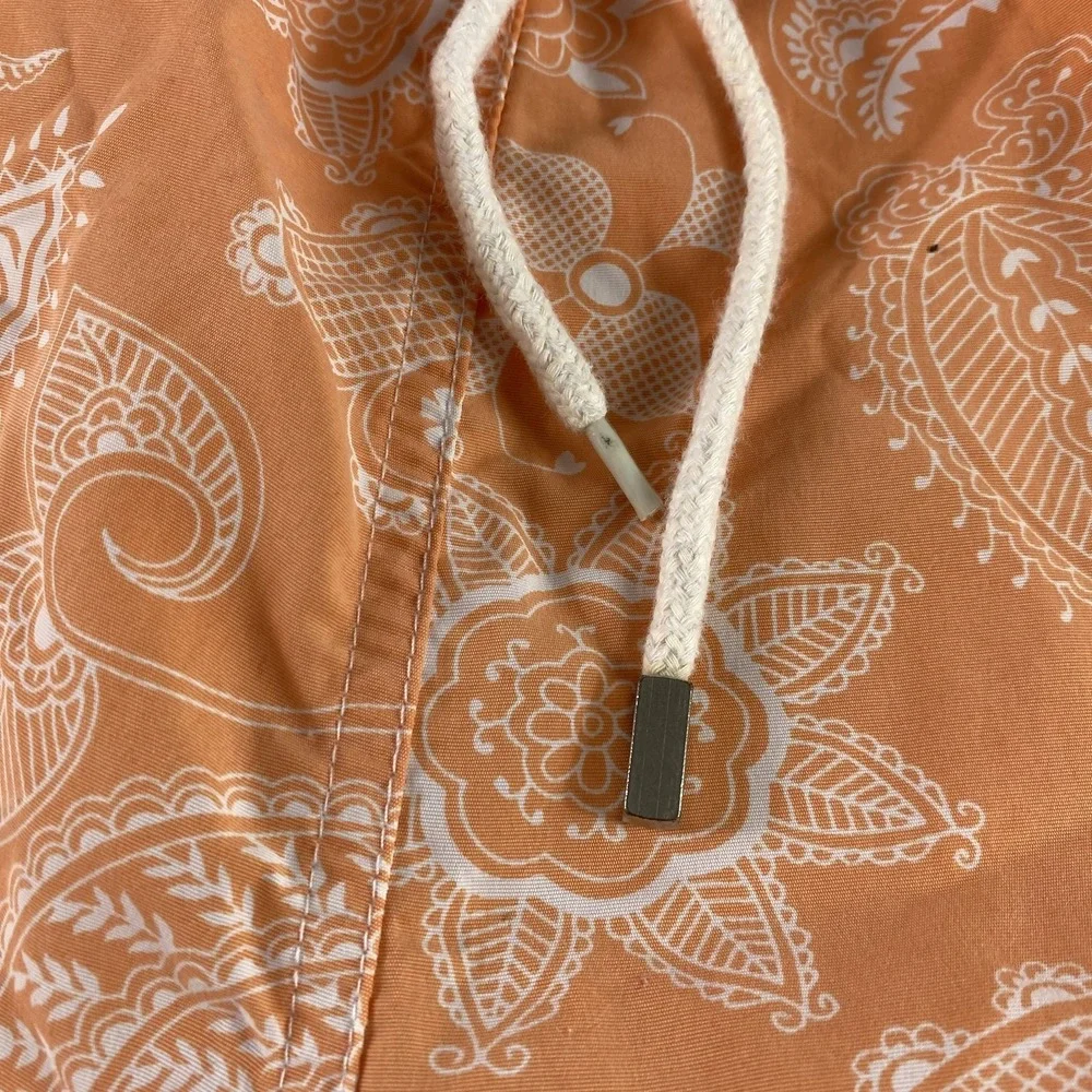 Peter Millar Swim Shorts Mens XL Orange White Floral‎ Paisley Board Trunks Beach